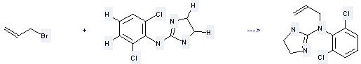 Alinidine can be prepared by 3-bromo-propene and (2,6-dichloro-phenyl)-(4,5-dihydro-1H-imidazol-2-yl)-amine at the temperature of 65 °C